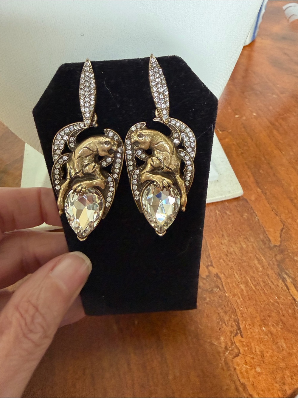 Gold-tone Crystal Drop Leopard Earrings